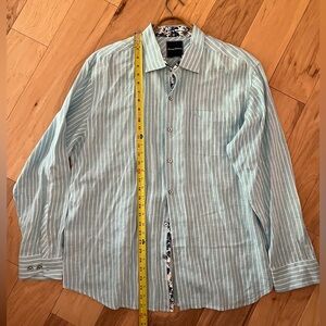 Men's Tommy Bahama Aqua Blue Striped Linen Button Up Shirt •Size XL *EUC